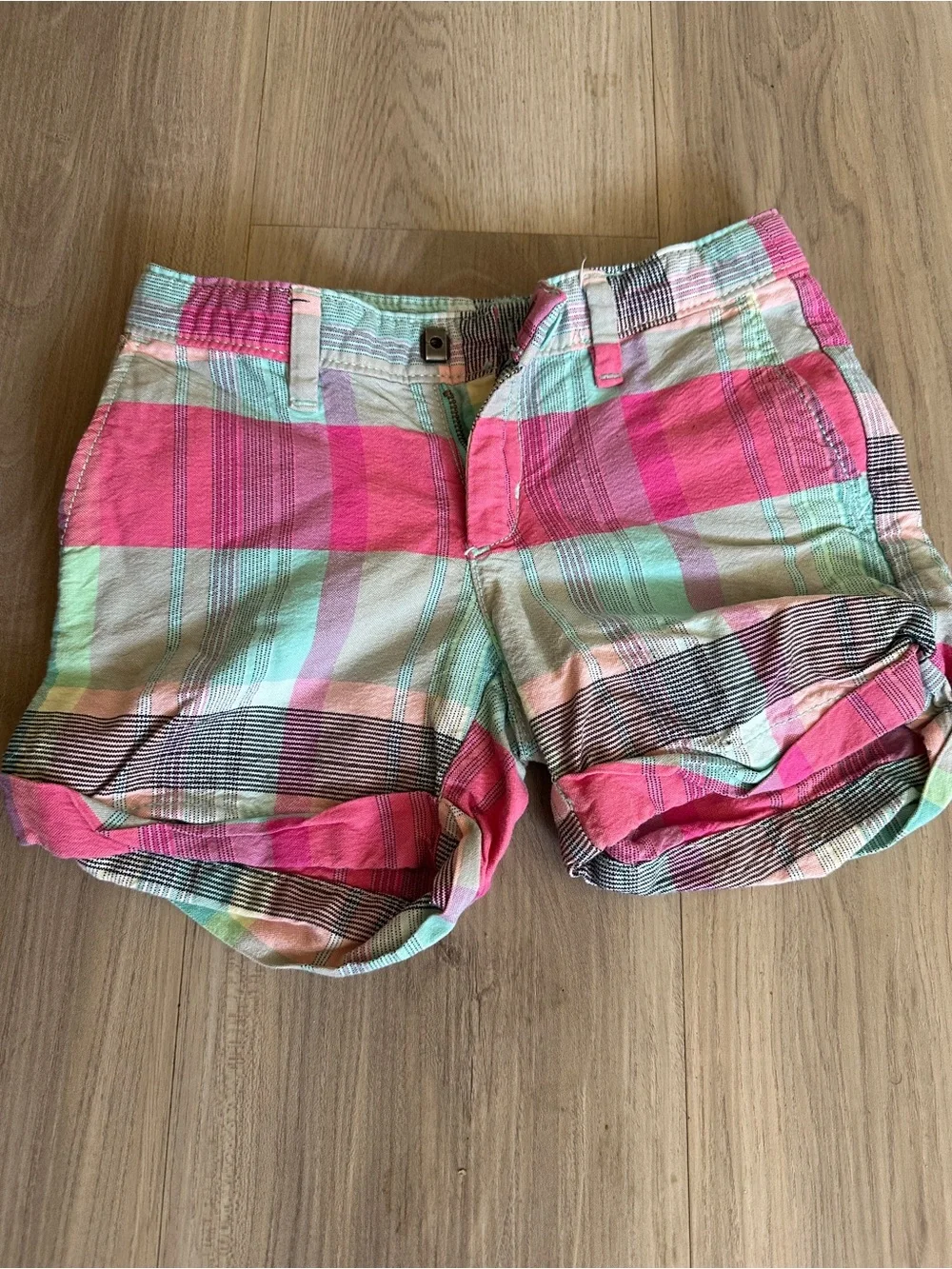 GAP Pink and Mint Plaid Bermuda Shorts